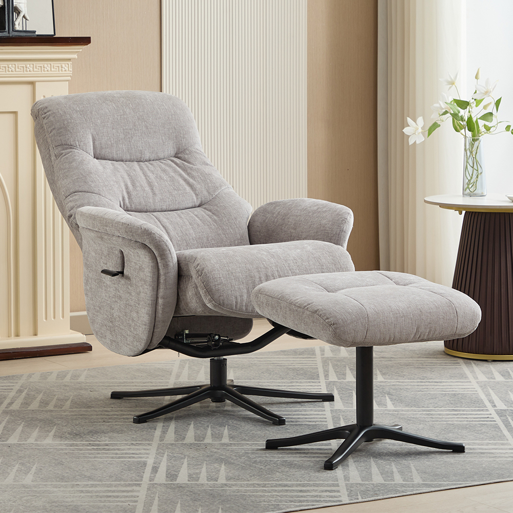 Nepean Fabric Recliner Chair With Stool In Cloud