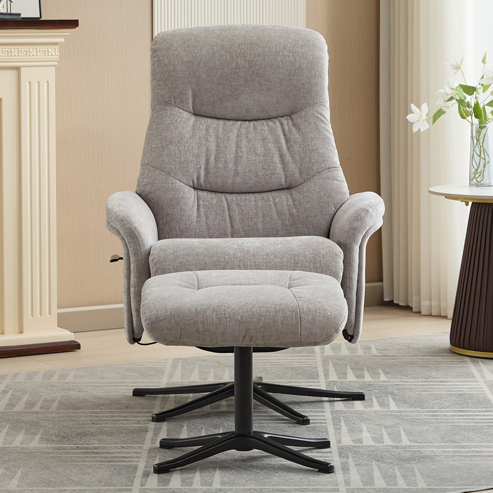Nepean Fabric Recliner Chair With Stool In Cloud
