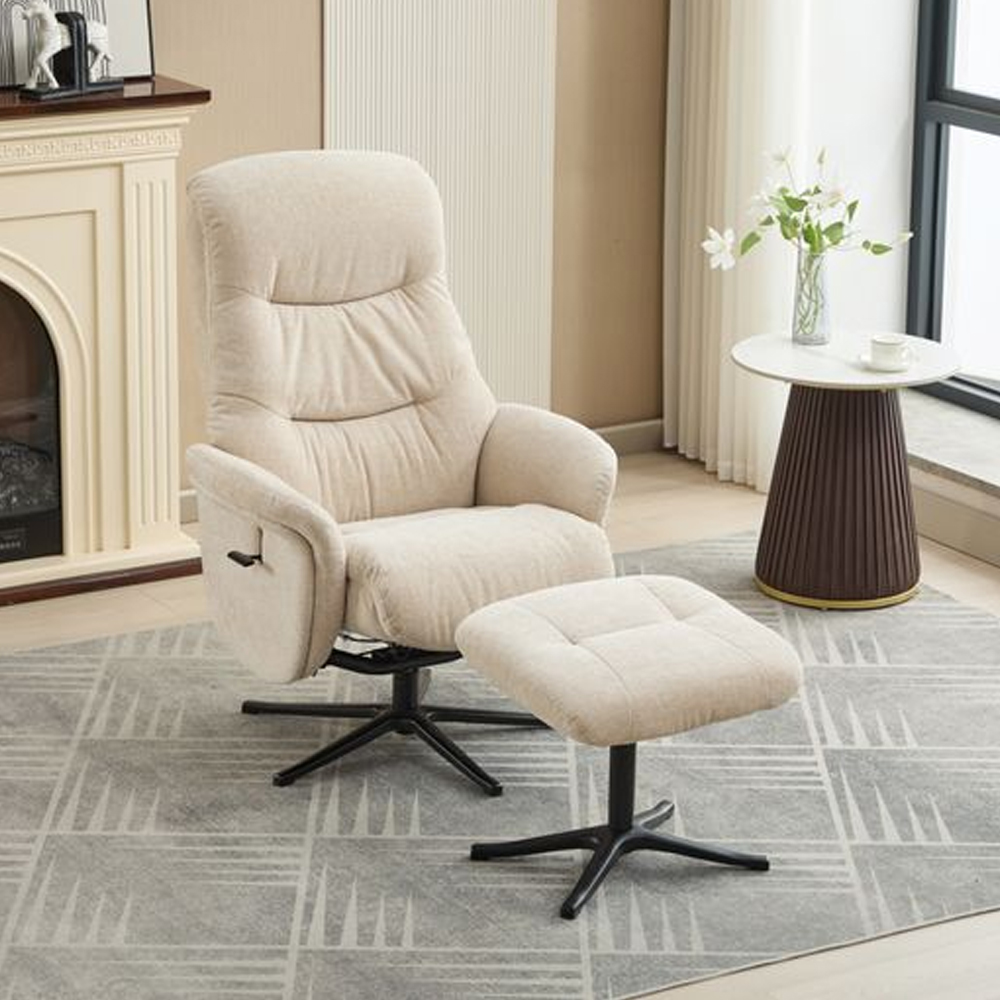 Nepean Fabric Recliner Chair With Stool In Barley