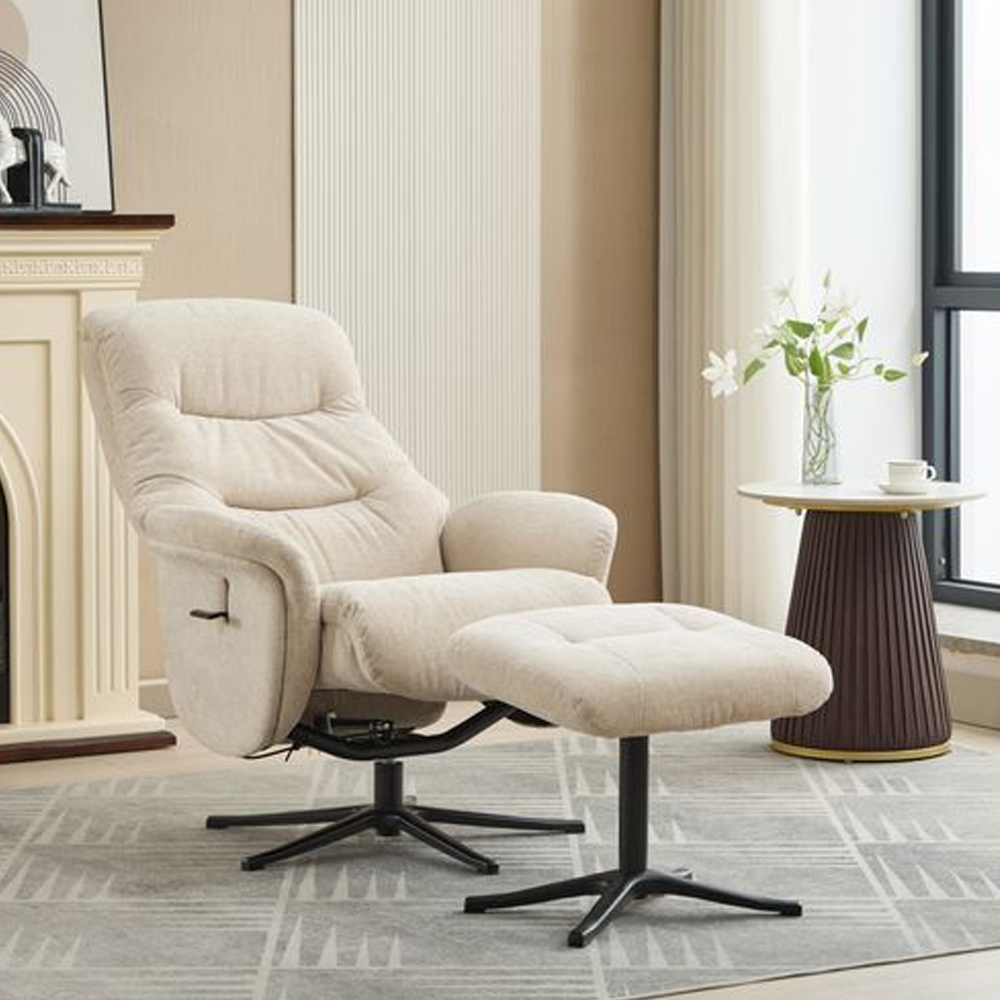 Nepean Fabric Recliner Chair With Stool In Barley