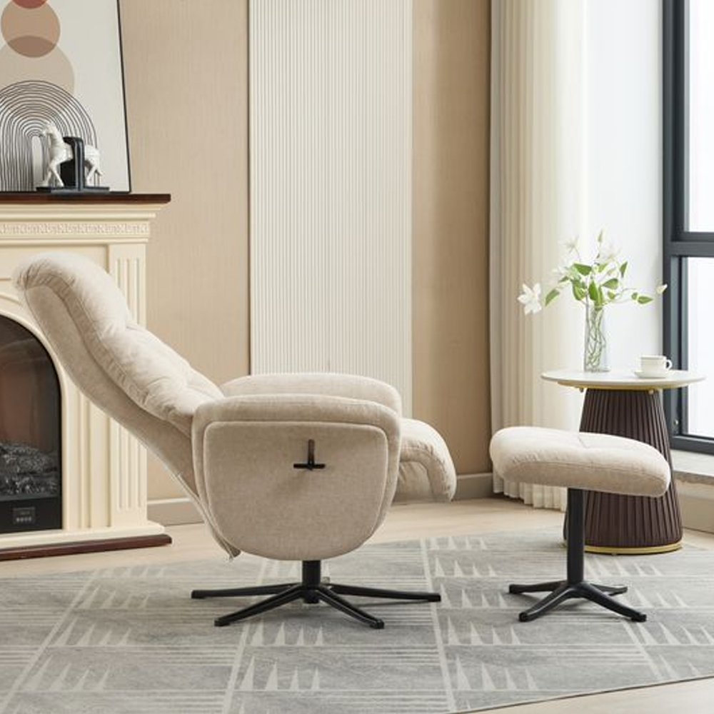 Nepean Fabric Recliner Chair With Stool In Barley