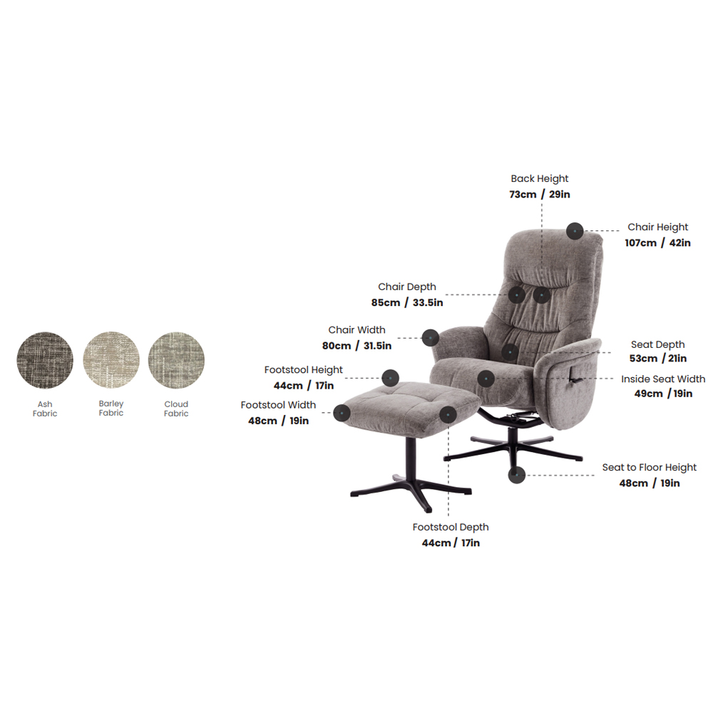 Nepean Fabric Recliner Chair With Stool In Barley
