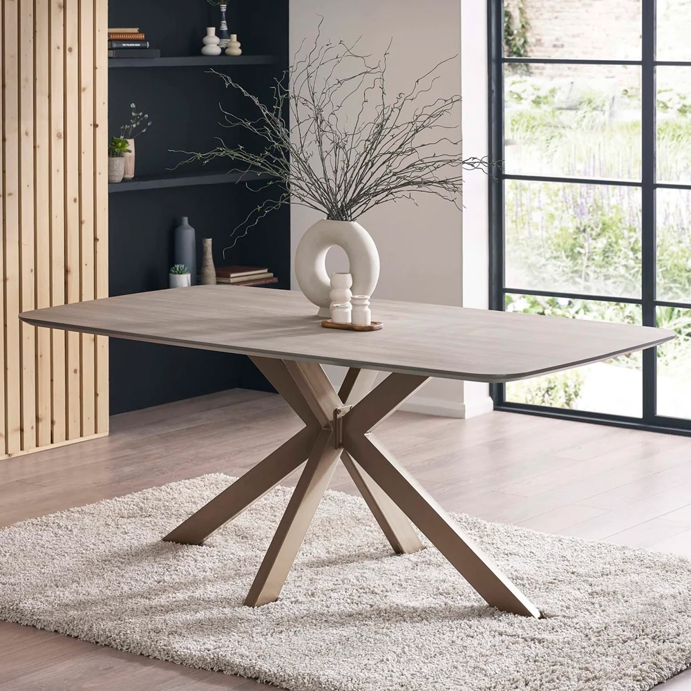 Nepean Taupe Wooden Rectangular Dining Table With 4 Ivory Chairs