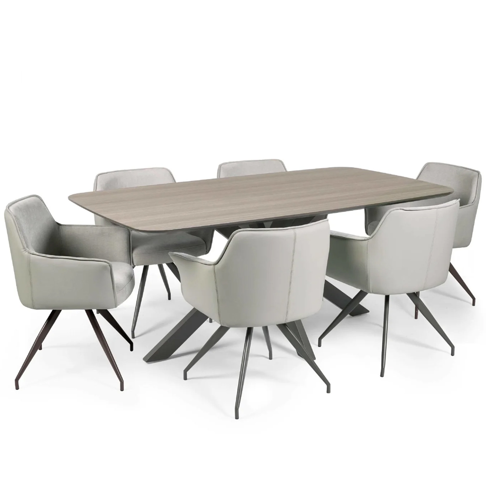 Nepean Taupe Wooden Rectangular Dining Table With 6 Ivory Chairs