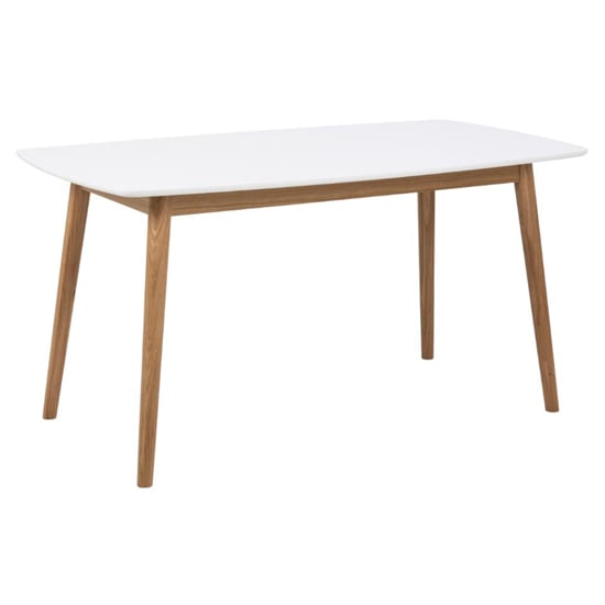 Photo of Nephi wooden dining table rectangular in white and oak