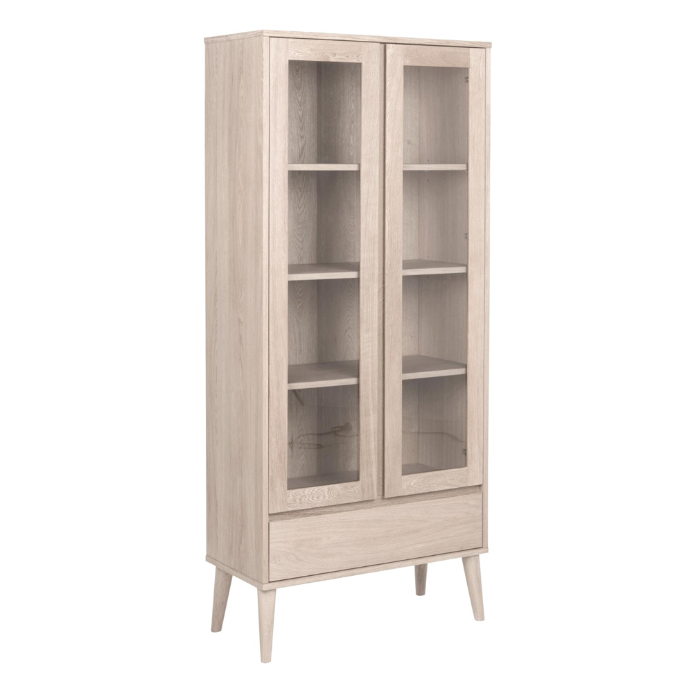 Nephi Wooden Display Cabinet With 2 Doors 1 Drawer In White Oak