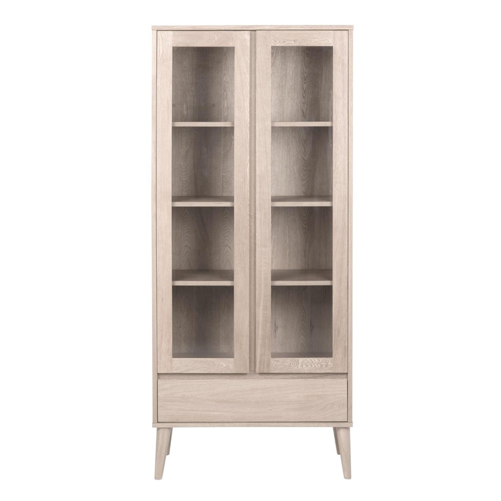 Nephi Wooden Display Cabinet With 2 Doors 1 Drawer In White Oak
