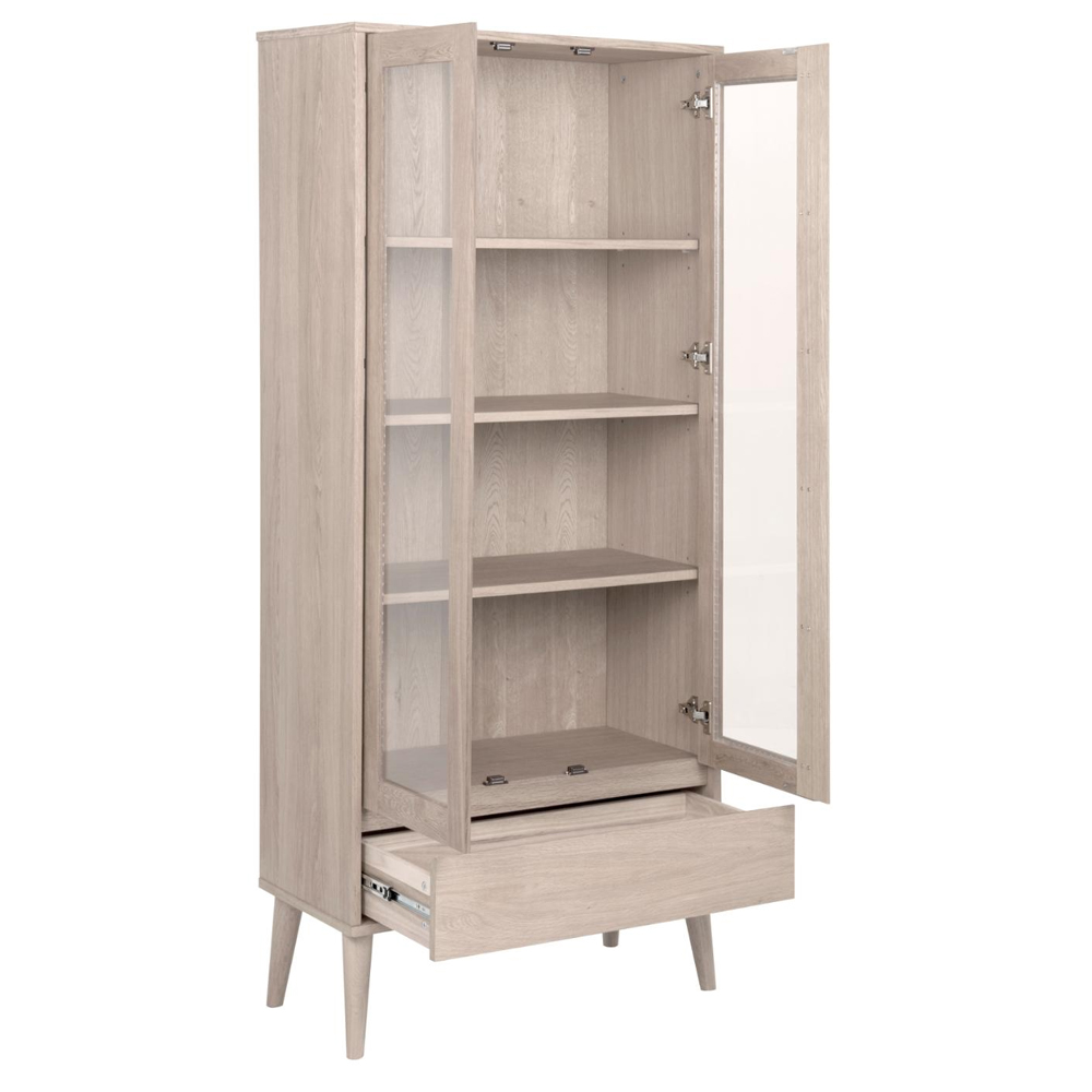 Nephi Wooden Display Cabinet With 2 Doors 1 Drawer In White Oak