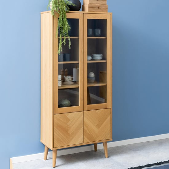 Nephi Wooden Display Cabinet With 4 Doors In Oak