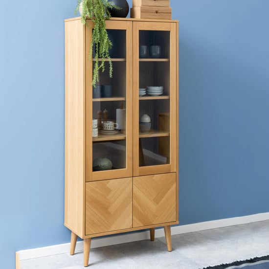 Photo of Nephi wooden display cabinet with 4 doors in oak