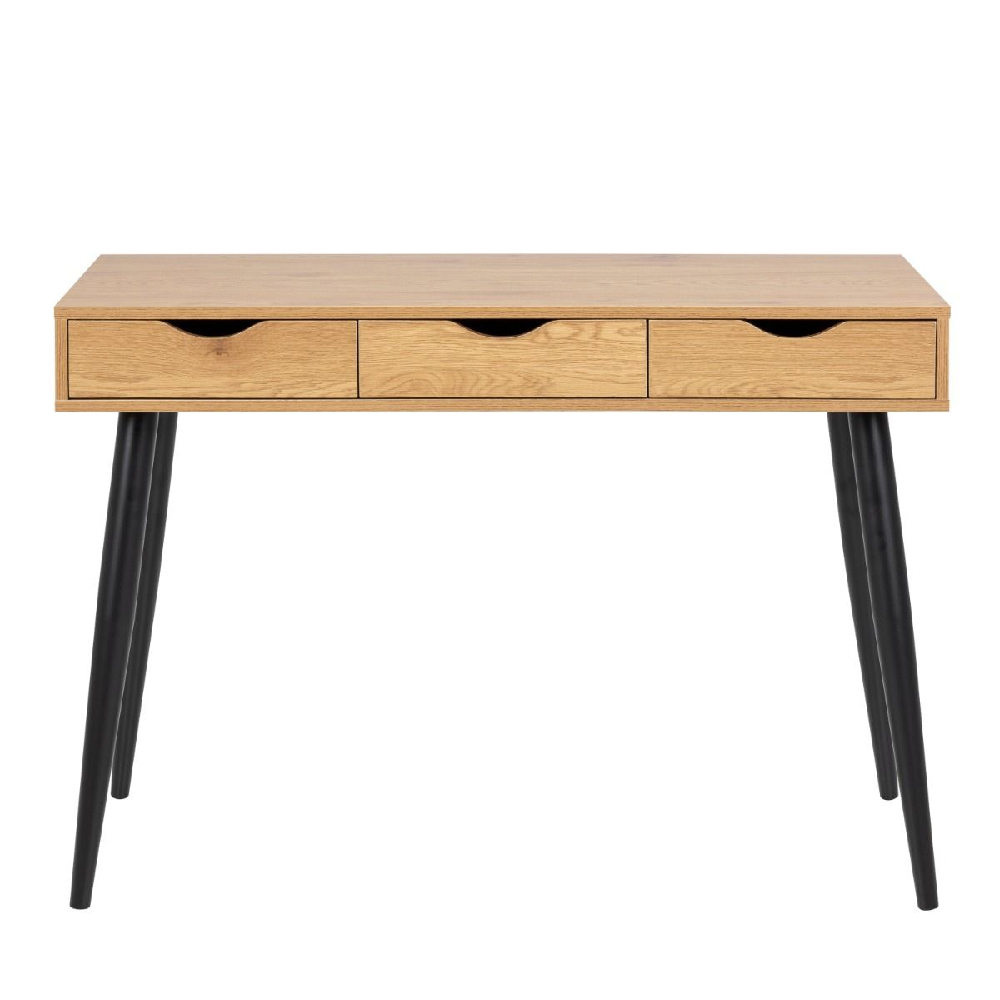 Nephi Wooden Laptop Desk With 3 Drawers In Oak And Black