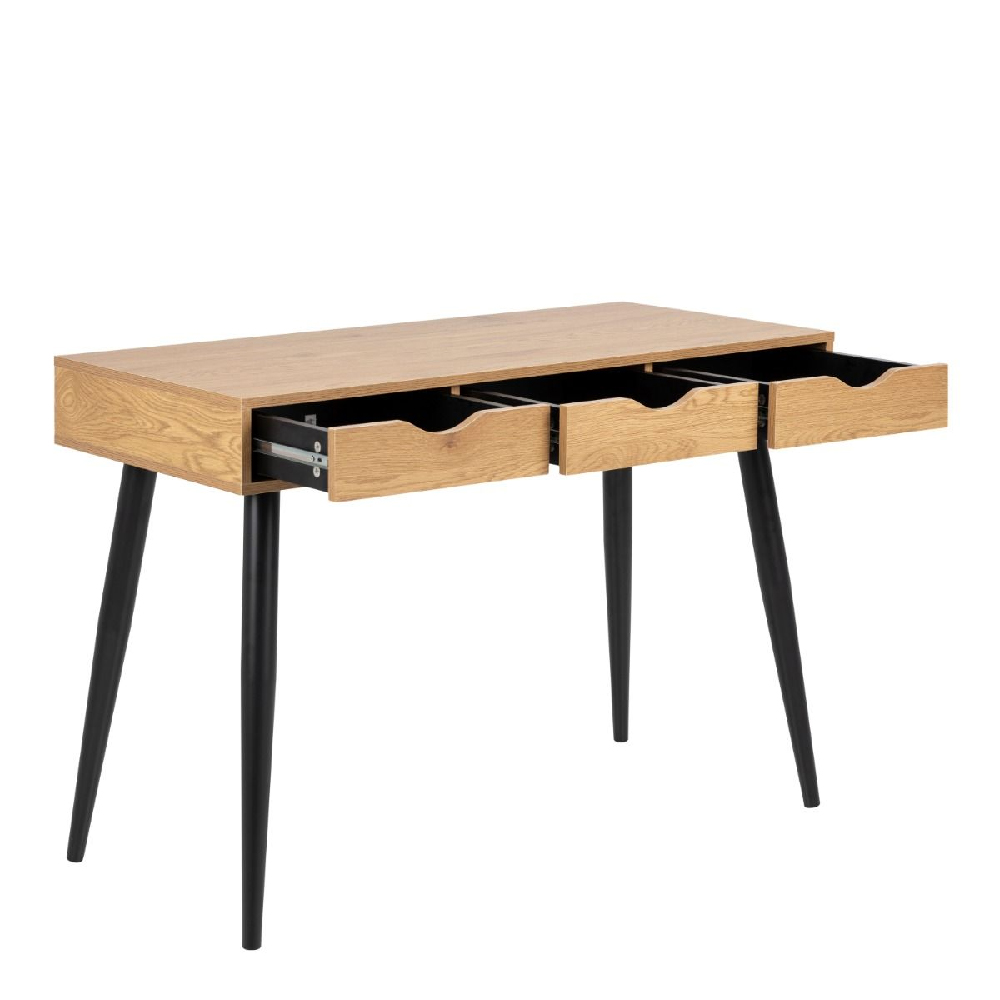 Nephi Wooden Laptop Desk With 3 Drawers In Oak And Black
