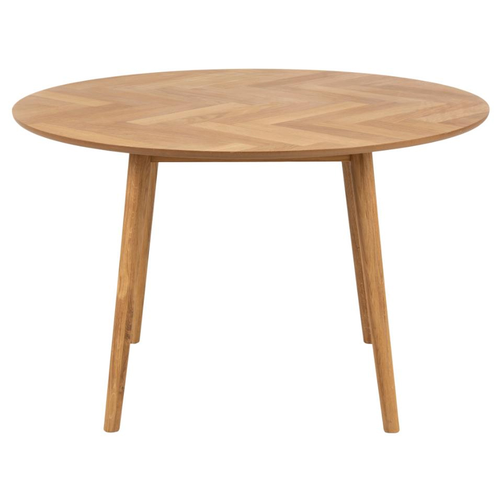 Nephi Wooden Round Dining Table With Herringbone Design In Oak