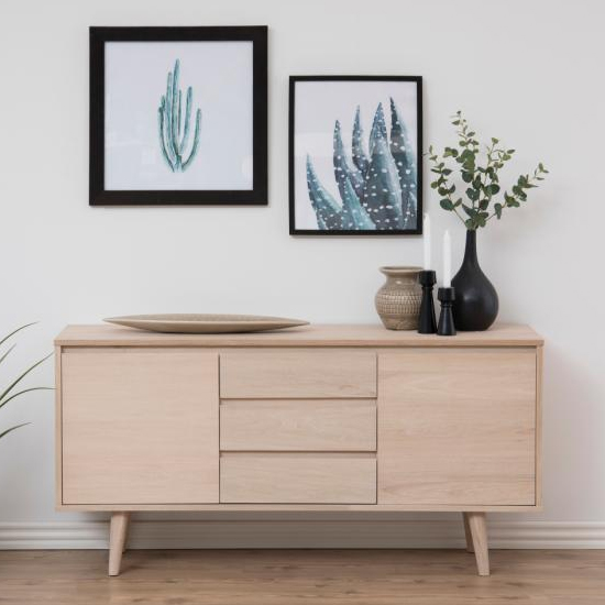 Photo of Nephi wooden sideboard with 2 doors 3 drawers in white oak