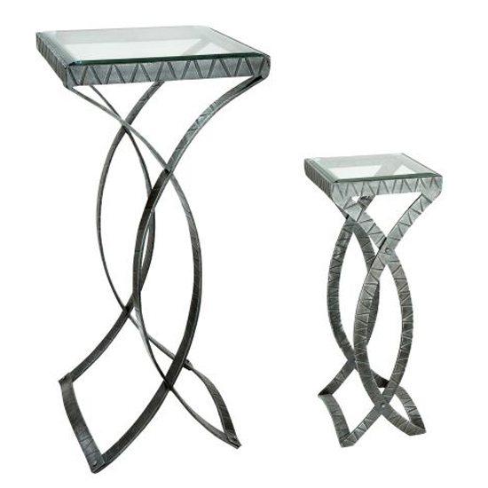 Neptun Clear Glass Top Set Of 2 Side Tables With Metal Frame thumbnail