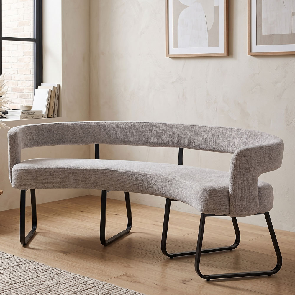 Nertan Fabric Curved Dining Bench in Grey and Black