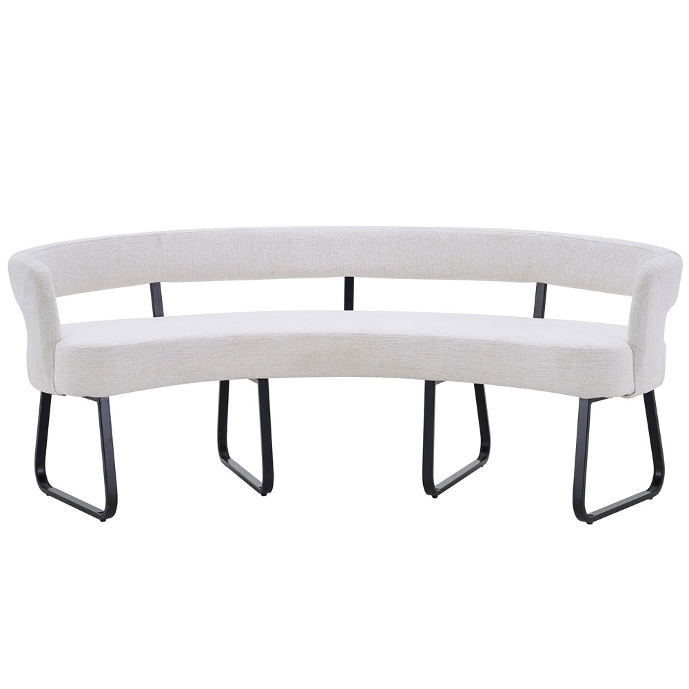 Nertan Fabric Curved Dining Bench in Ivory and Black