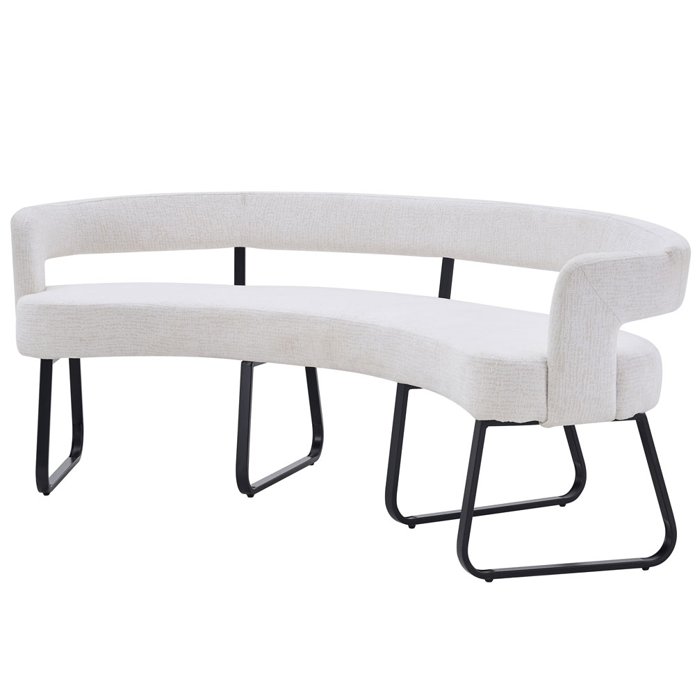 Nertan Fabric Curved Dining Bench in Ivory and Black