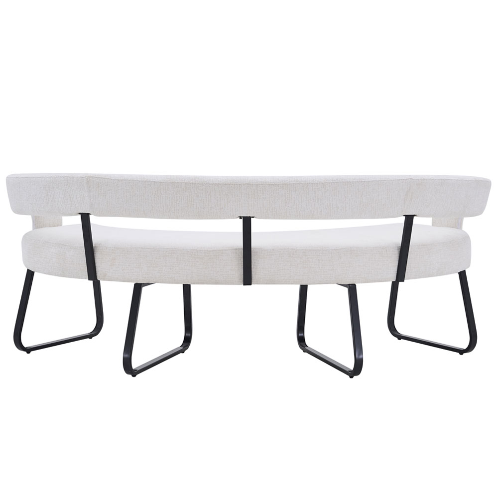 Nertan Fabric Curved Dining Bench in Ivory and Black