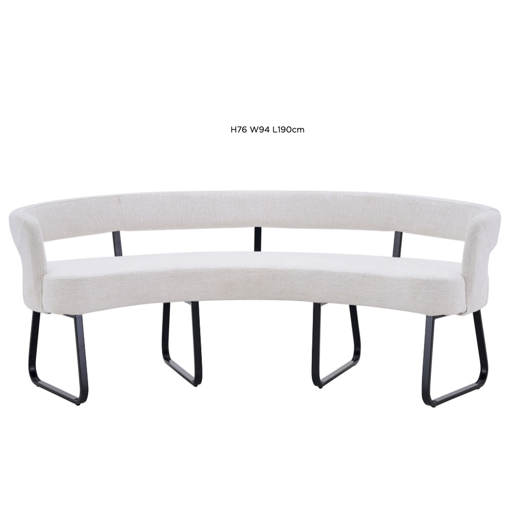 Nertan Fabric Curved Dining Bench in Ivory and Black