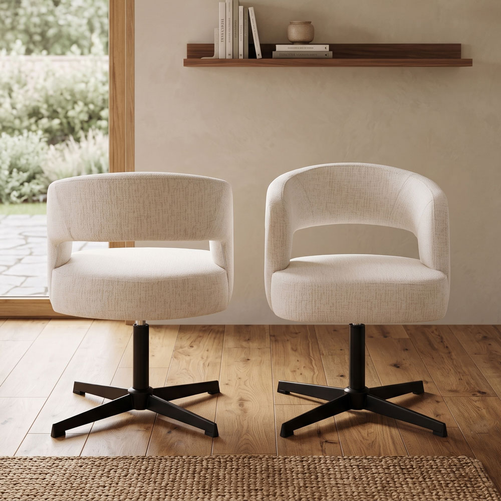Nertan Ivory Fabric Dining Chairs in Pair