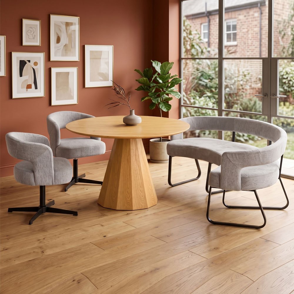 Nertan Round Solid Wood Dining Table Set in Grey and Oak
