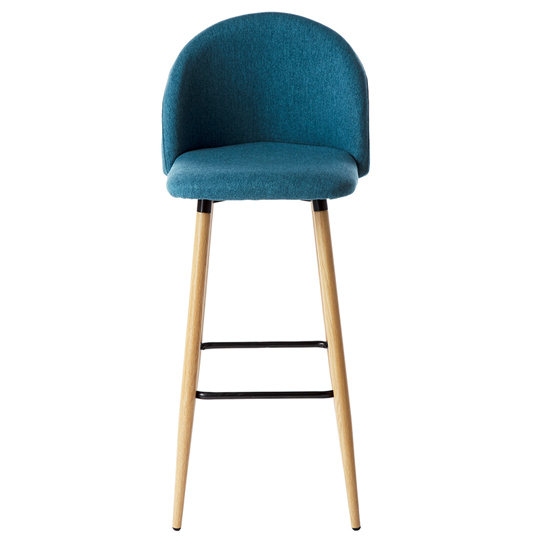 Nesat Fabric Bar Stool In Blue With Solid Wooden Legs_2