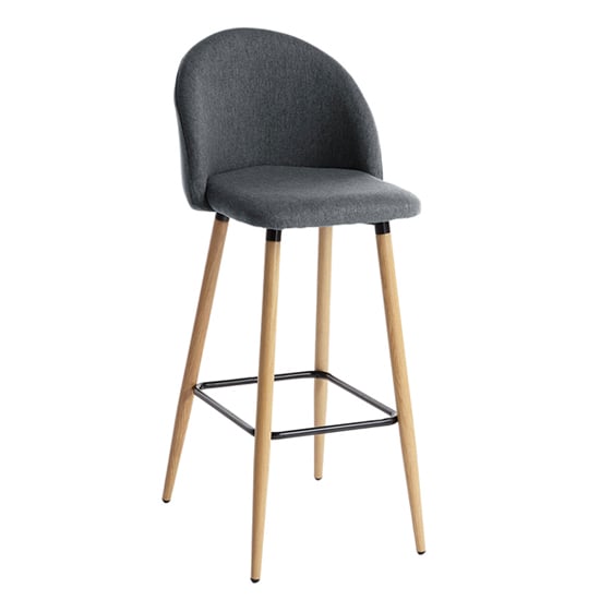 Nesat Fabric Bar Stool In Grey With Solid Wooden Legs