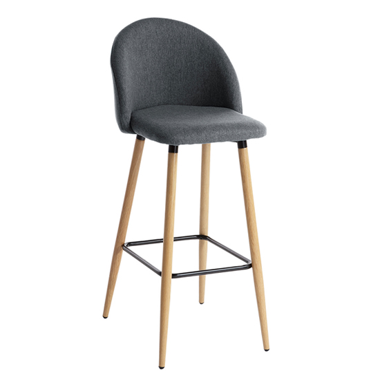 Nesat Grey Fabric Bar Stools With Wooden Legs In Pair_2