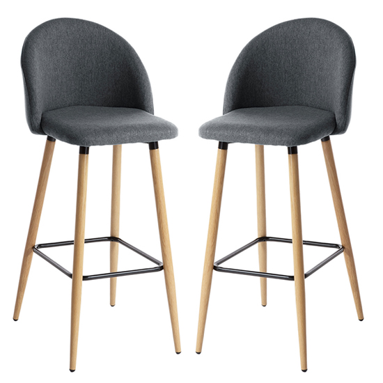 Nesat Grey Fabric Bar Stools With Wooden Legs In Pair Furniture in