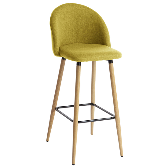 Nesat Mustard Fabric Bar Stools With Wooden Legs In Pair_2