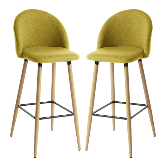 Nissan Mustard Fabric Bar Stools With Wooden Legs In Pair Furniture