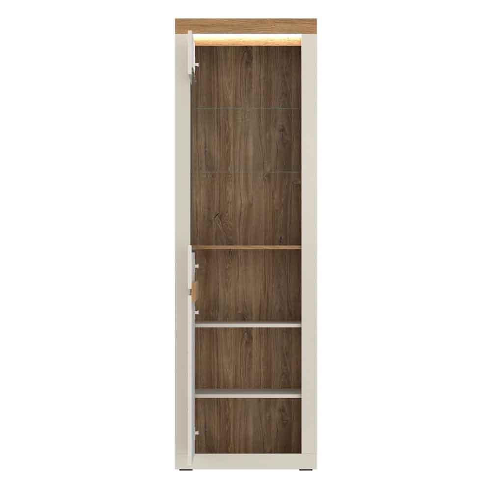 Nessa Wooden Display Cabinet 1 Door in Cashmere and Stone Oak with LED