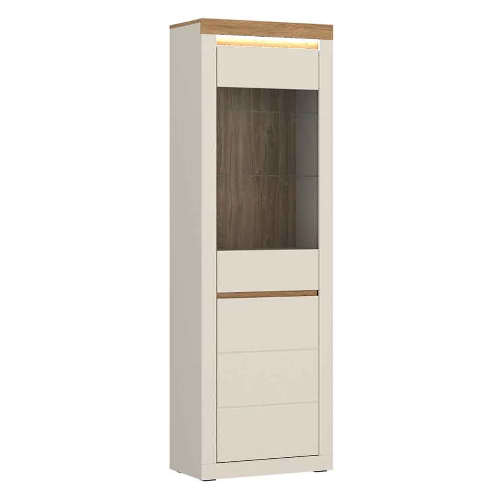 Nessa Wooden Display Cabinet 1 Door in Cashmere and Stone Oak with LED