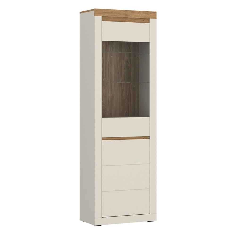 Nessa Wooden Display Cabinet 1 Door in Cashmere and Stone Oak with LED