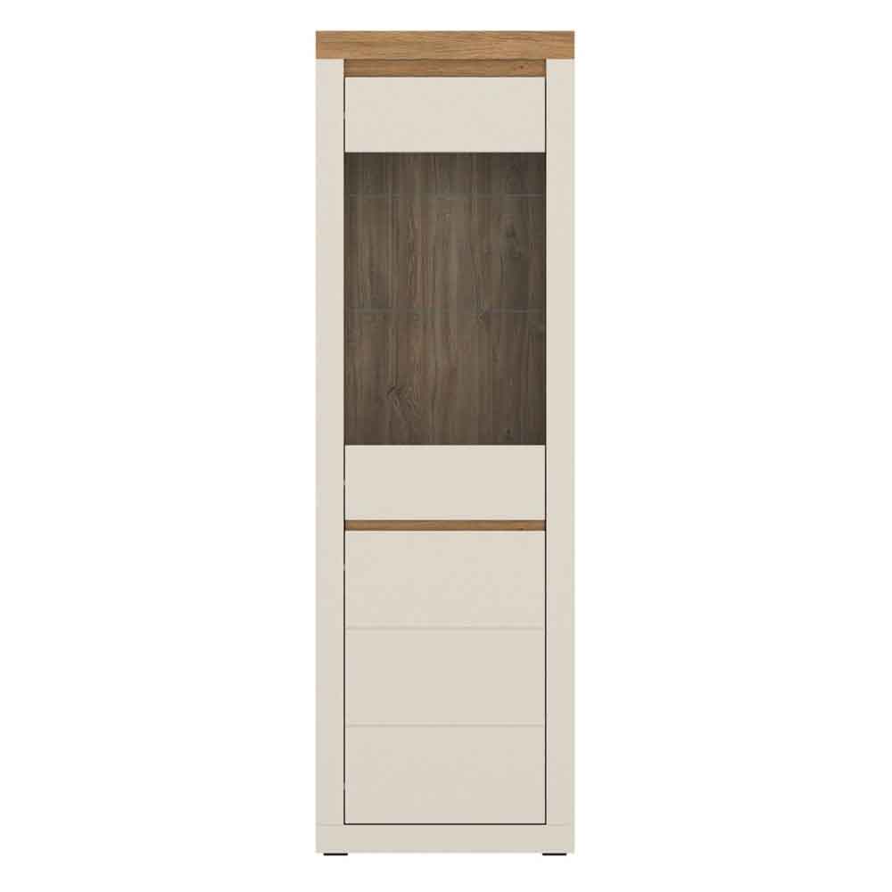 Nessa Wooden Display Cabinet 1 Door in Cashmere and Stone Oak with LED