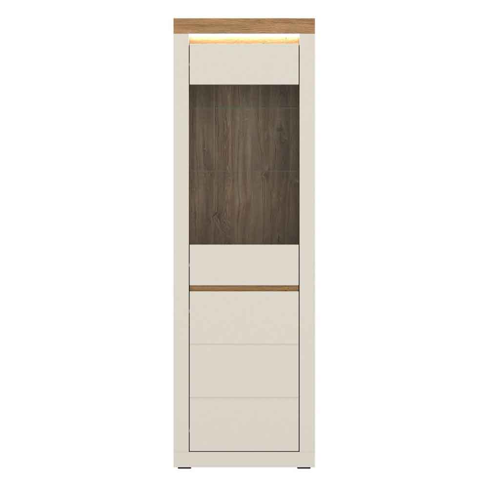 Nessa Wooden Display Cabinet 1 Door in Cashmere and Stone Oak with LED