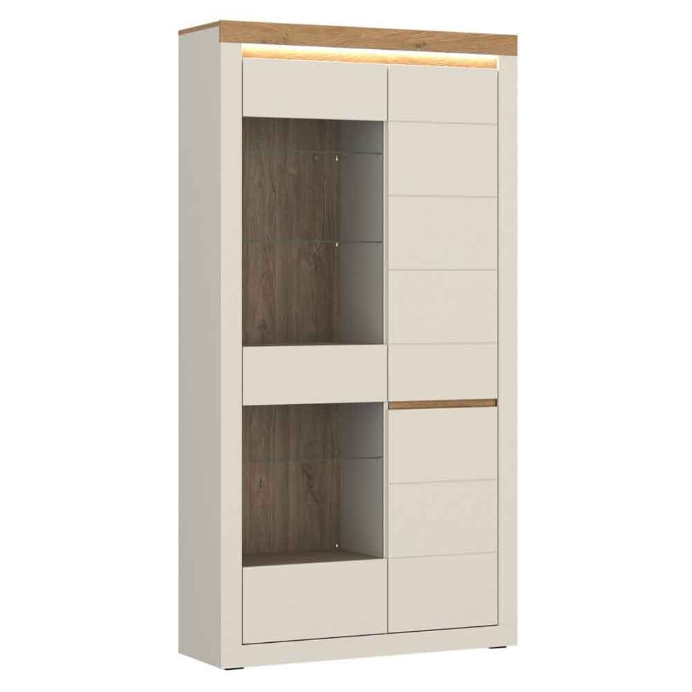 Nessa Wooden Display Cabinet 2 Doors in Cashmere and Stone Oak with LED