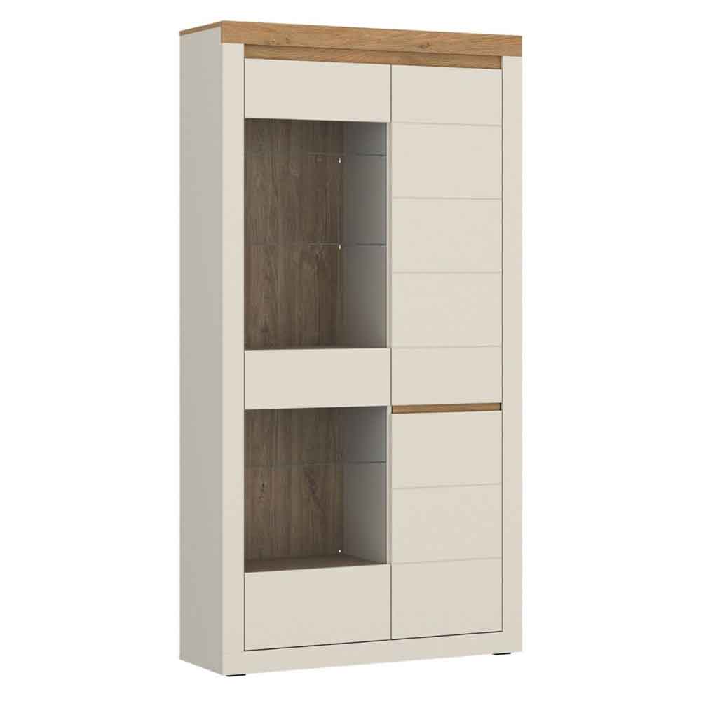 Nessa Wooden Display Cabinet 2 Doors in Cashmere and Stone Oak with LED