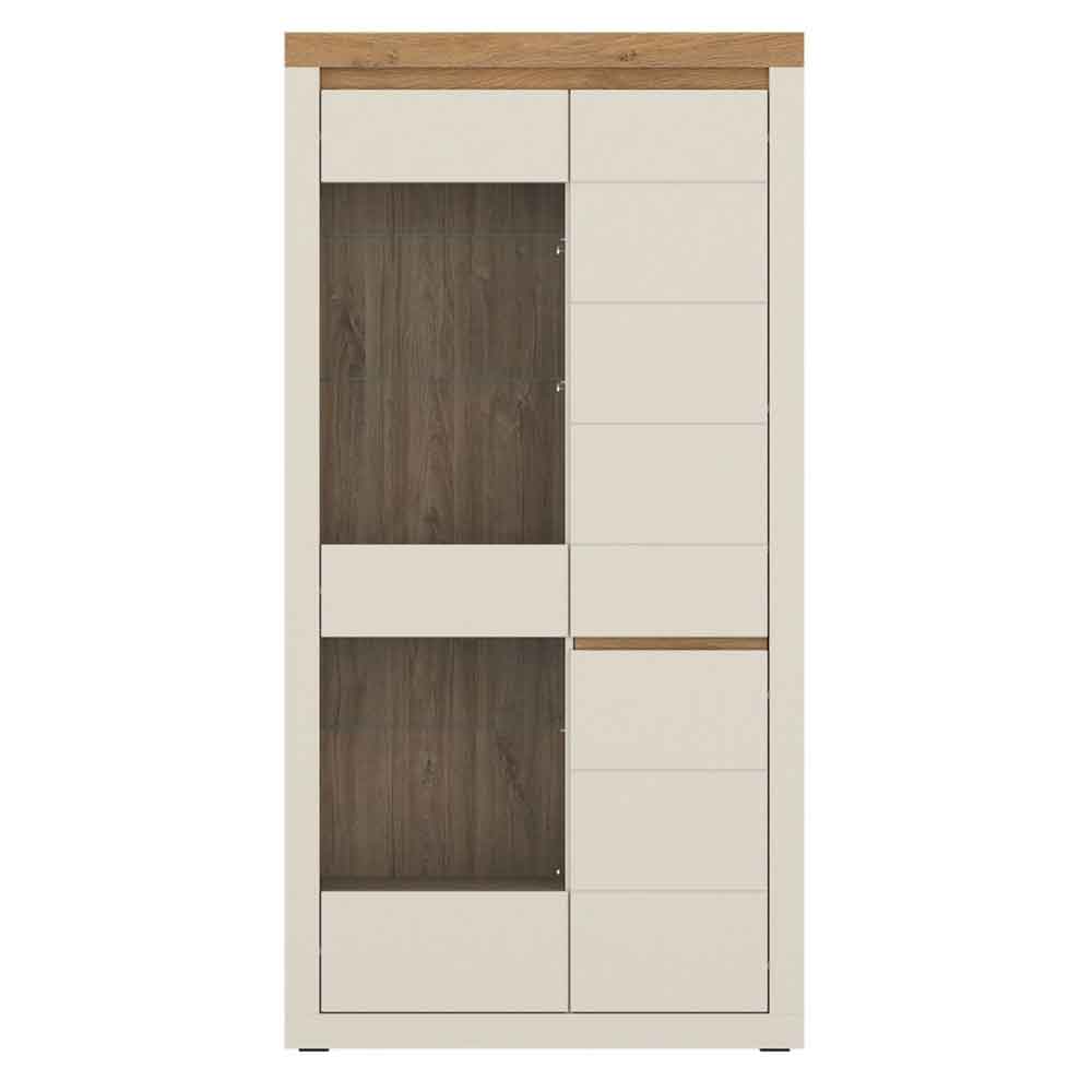 Nessa Wooden Display Cabinet 2 Doors in Cashmere and Stone Oak with LED