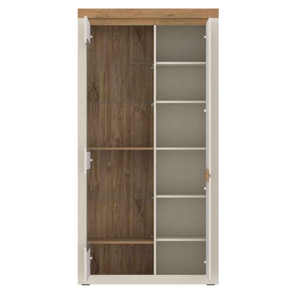 Nessa Wooden Display Cabinet 2 Doors in Cashmere and Stone Oak with LED
