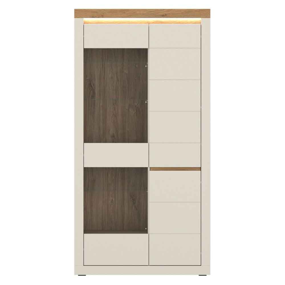 Nessa Wooden Display Cabinet 2 Doors in Cashmere and Stone Oak with LED