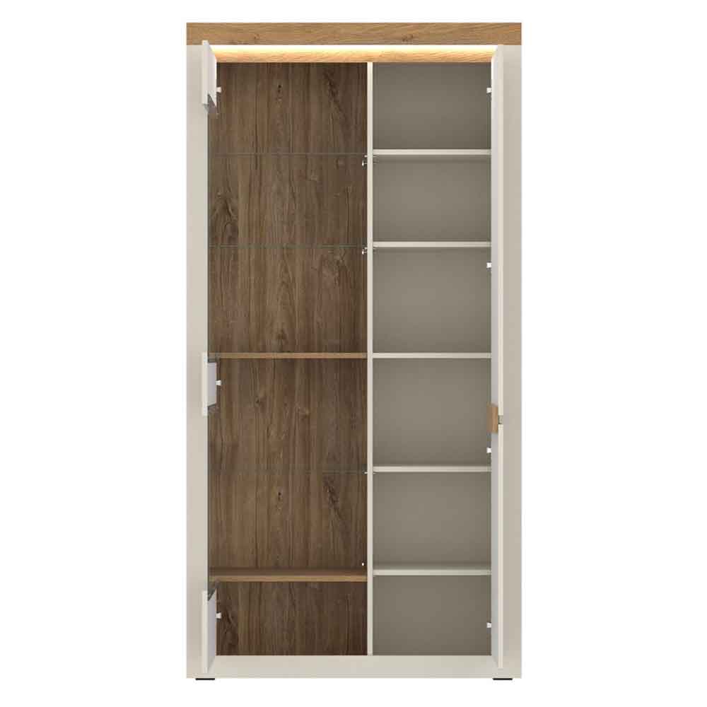 Nessa Wooden Display Cabinet 2 Doors in Cashmere and Stone Oak with LED