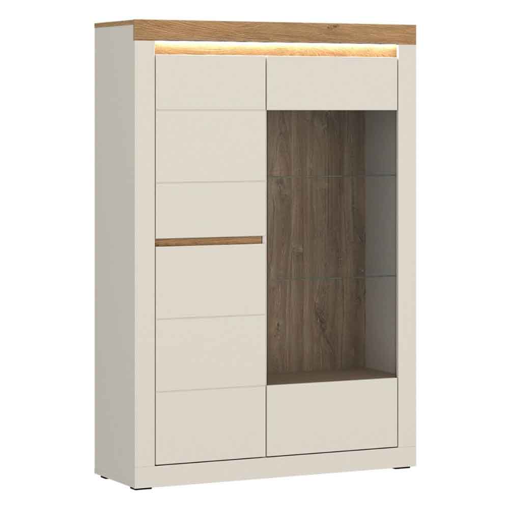 Nessa Wooden Left Handed Display Cabinet with 2 Doors in Cashmere and Stone Oak