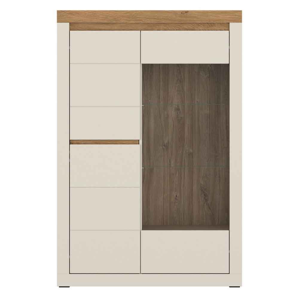 Nessa Wooden Left Handed Display Cabinet with 2 Doors in Cashmere and Stone Oak