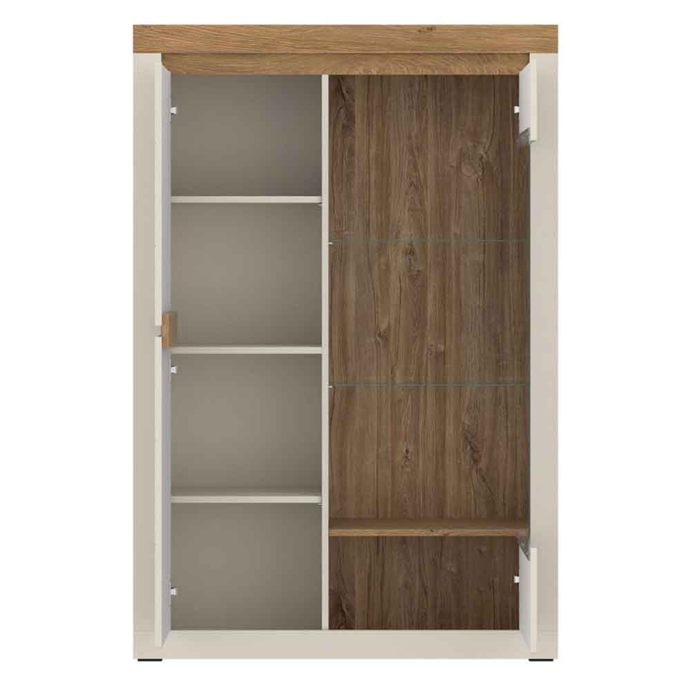 Nessa Wooden Left Handed Display Cabinet with 2 Doors in Cashmere and Stone Oak