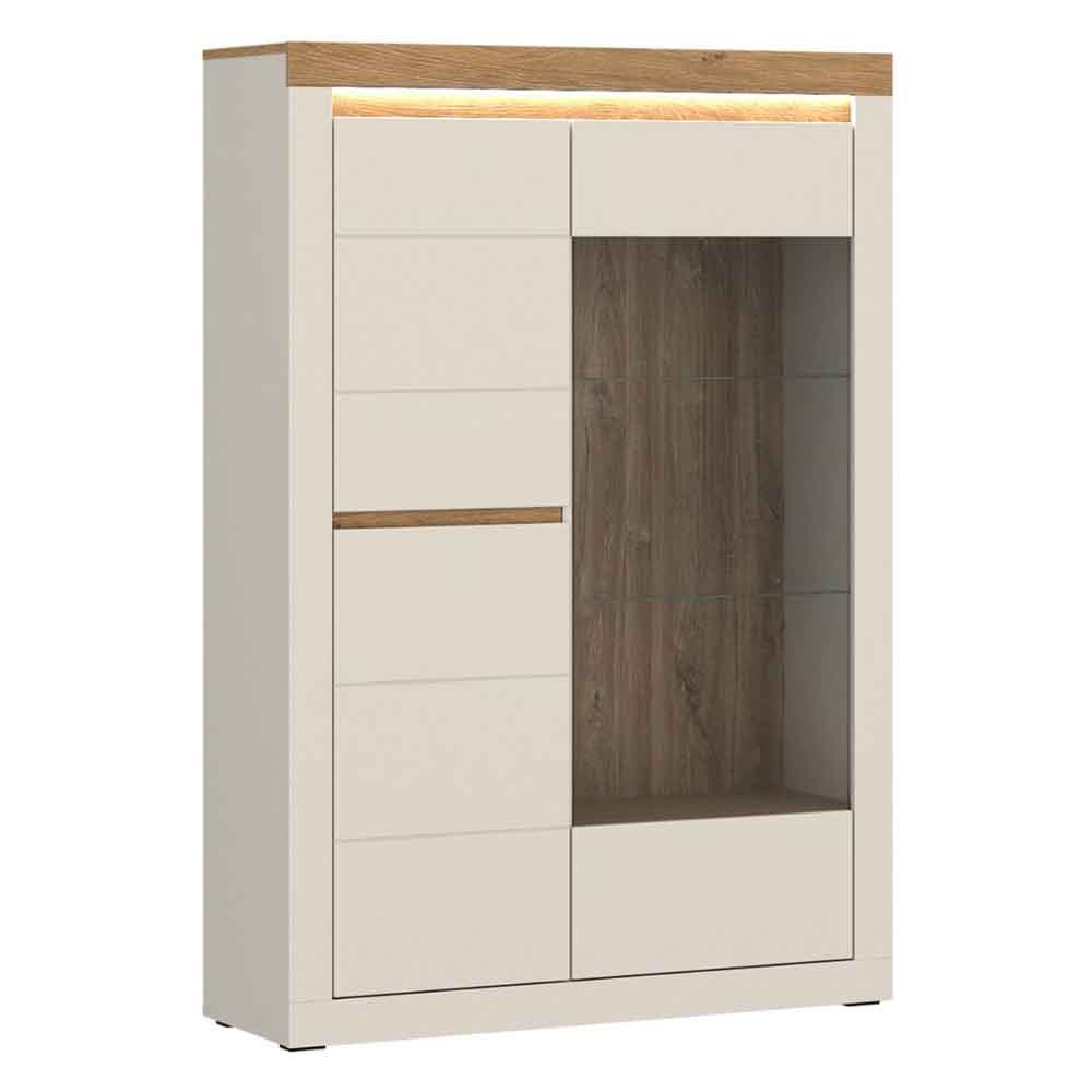 Nessa Wooden Left Handed Display Cabinet with 2 Doors in Cashmere and Stone Oak