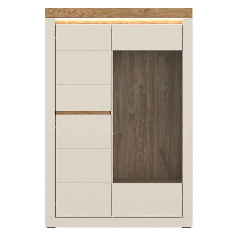 Nessa Wooden Left Handed Display Cabinet with 2 Doors in Cashmere and Stone Oak