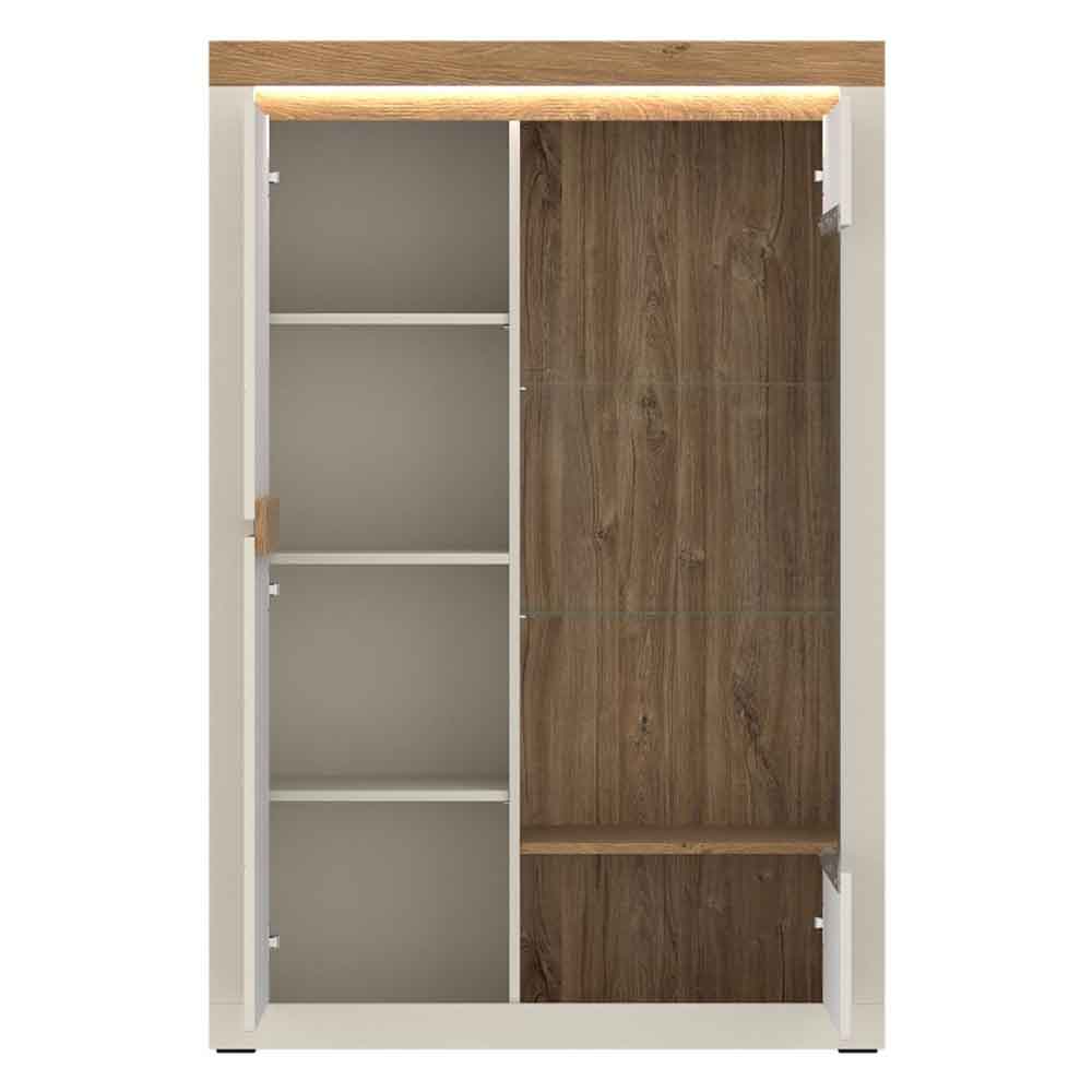 Nessa Wooden Left Handed Display Cabinet with 2 Doors in Cashmere and Stone Oak
