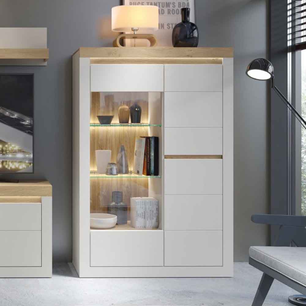 Nessa Wooden Right Handed Display Cabinet with 2 Doors in Cashmere and Stone Oak